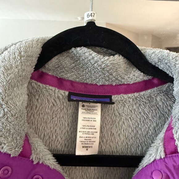 Patagonia Women’s Snap-T Fleece Pullover – Gray with Purple Trim – Size M - Picture 2 of 5